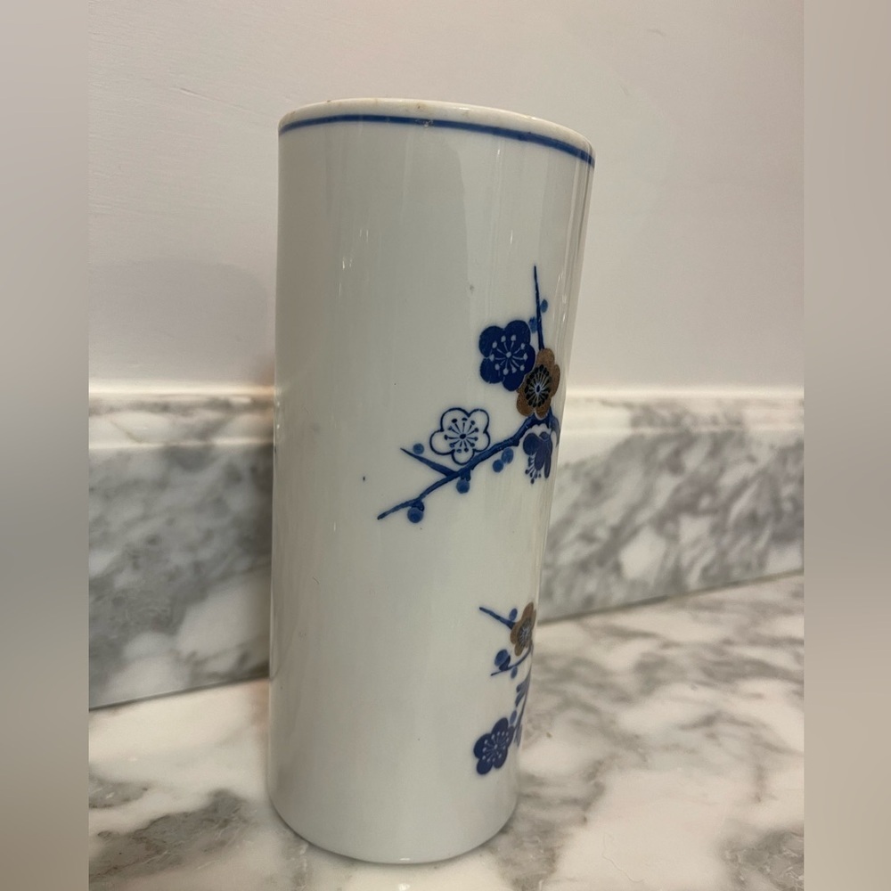 Chinese Porcelain Ceramic Blue White Plum Blossoms Vase Brush Pot 7” T - Picture 4 of 12